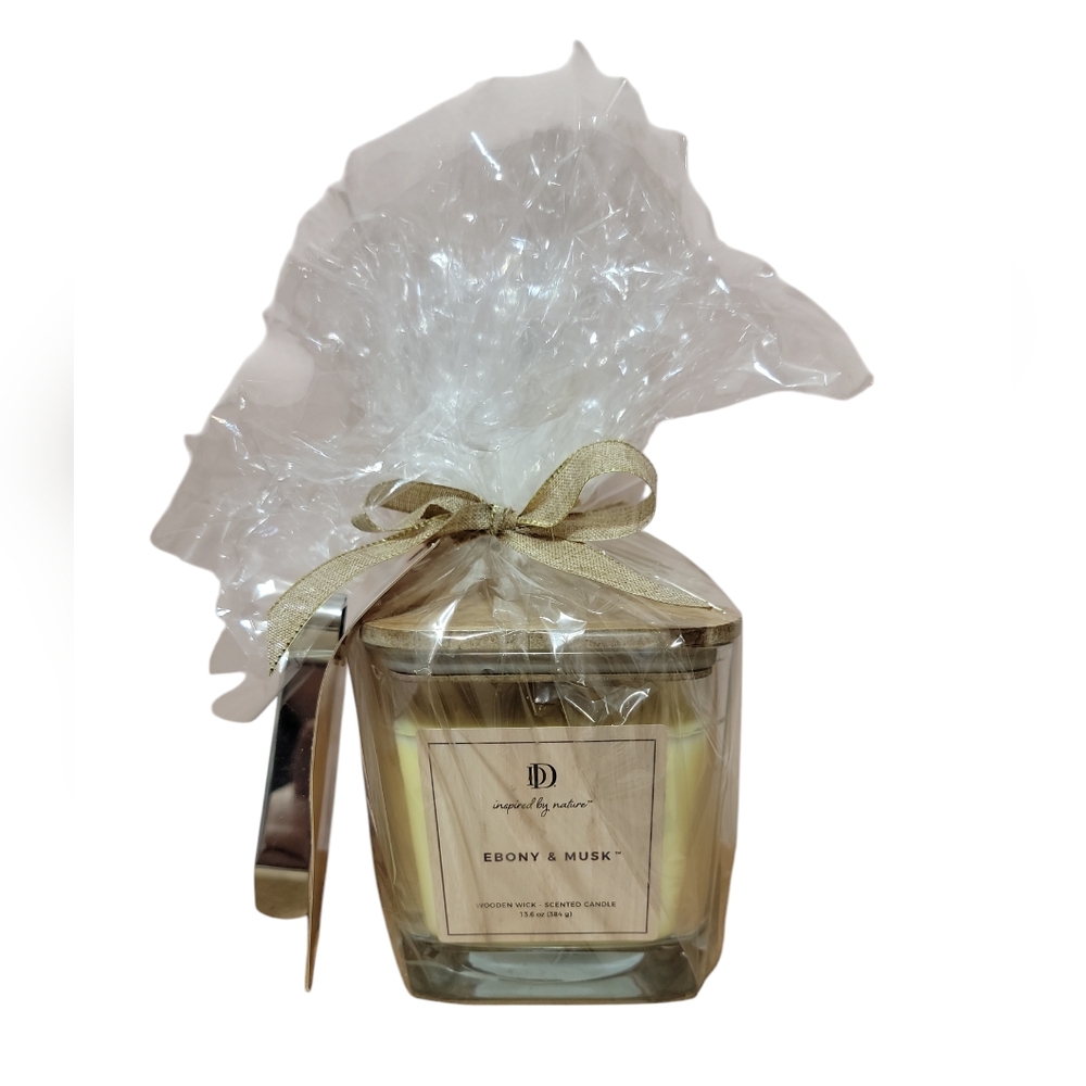 Ebony & Musk Scented Candle Inspired‎ By Nature Wooden Wick With Snuffer
